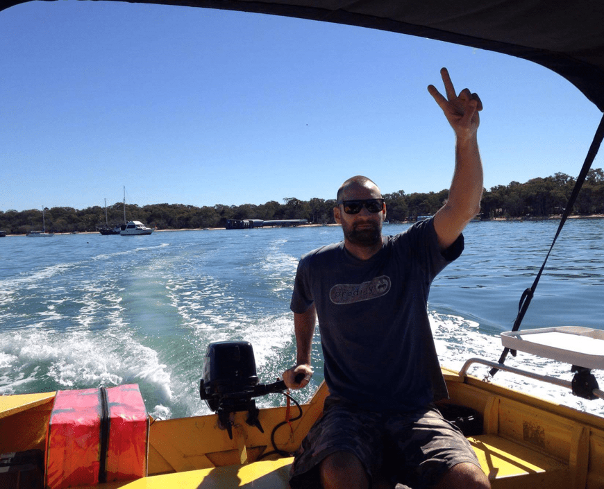 Martin boating in Northern Moreton Bay, Australia. Photo courtesy of Dr. Martyna Grabowska.