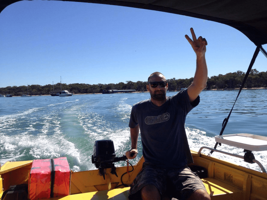 Martin boating in Northern Moreton Bay, Australia. Photo courtesy of Dr. Martyna Grabowska.