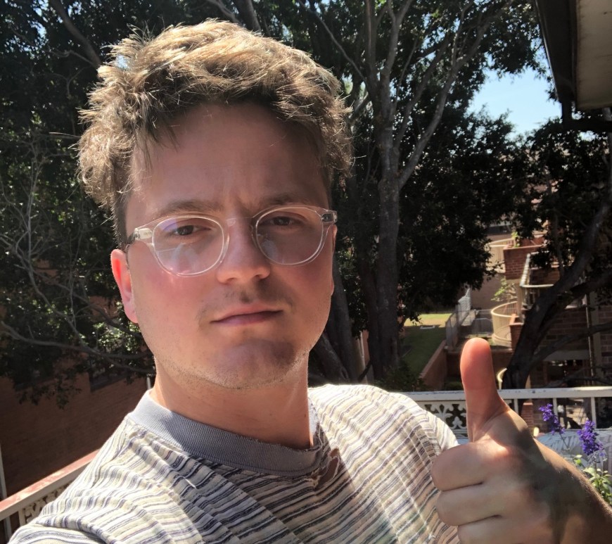 Jamie enjoying the weather from his balcony in Sydney.
