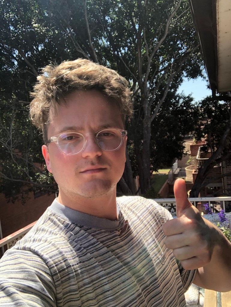 Jamie enjoying the weather from his balcony in Sydney.
