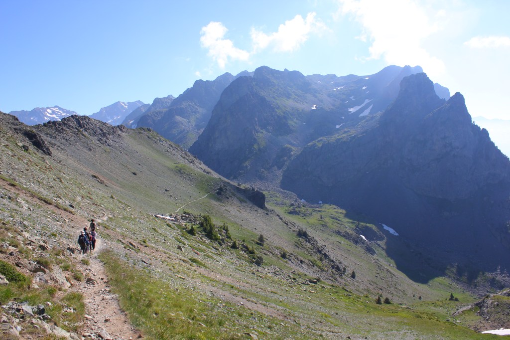 The team on its way to the highest sampling plot (top of the upper ridge)