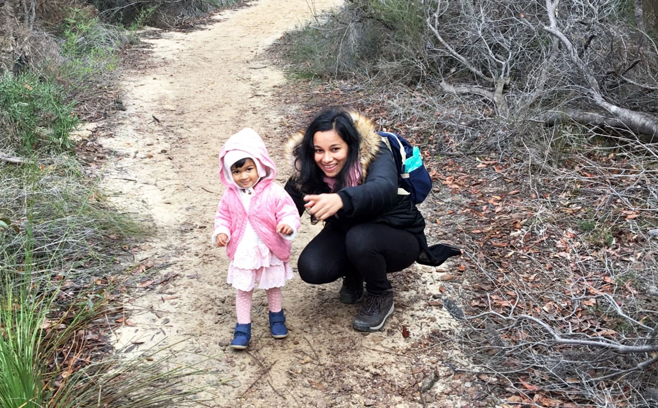 Anushika with her daughter in Ku-ring-gai Chase National Park, NSW, Australia